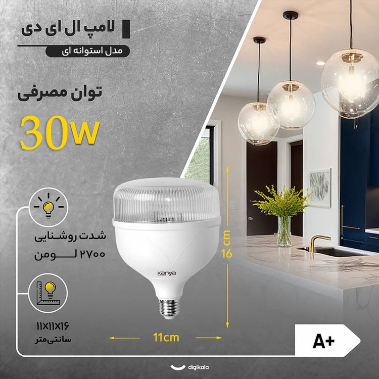 لامپ کم مصرف 30 وات کانیا مدل استوانه ای شفاف پایه E27 بسته 5 عددی