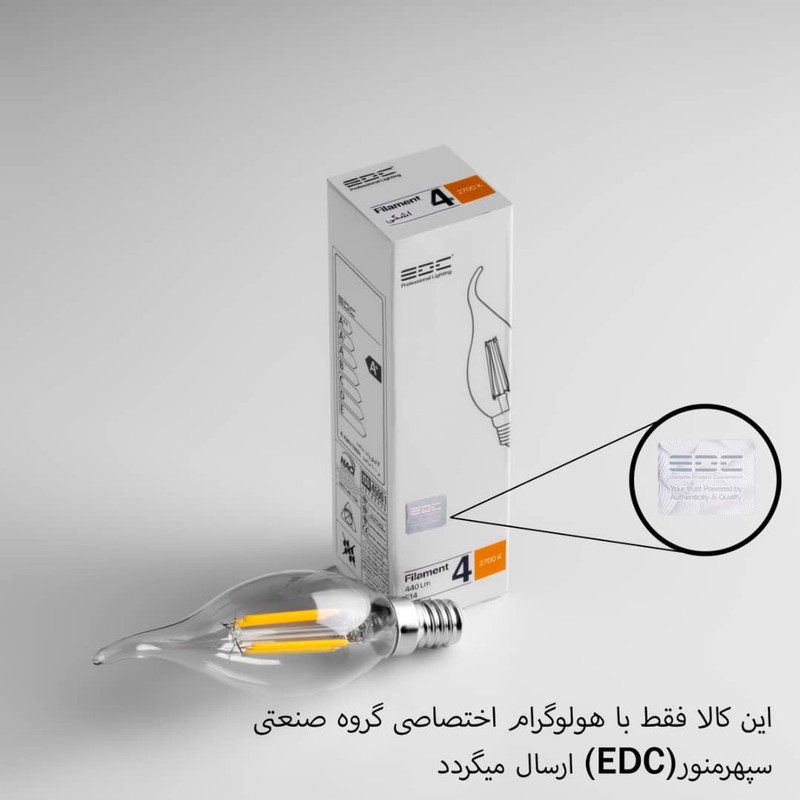 لامپ فیلامنتی 4 وات ای دی سی مدل شمعی اشکی پایه E14 بسته 4 عددی