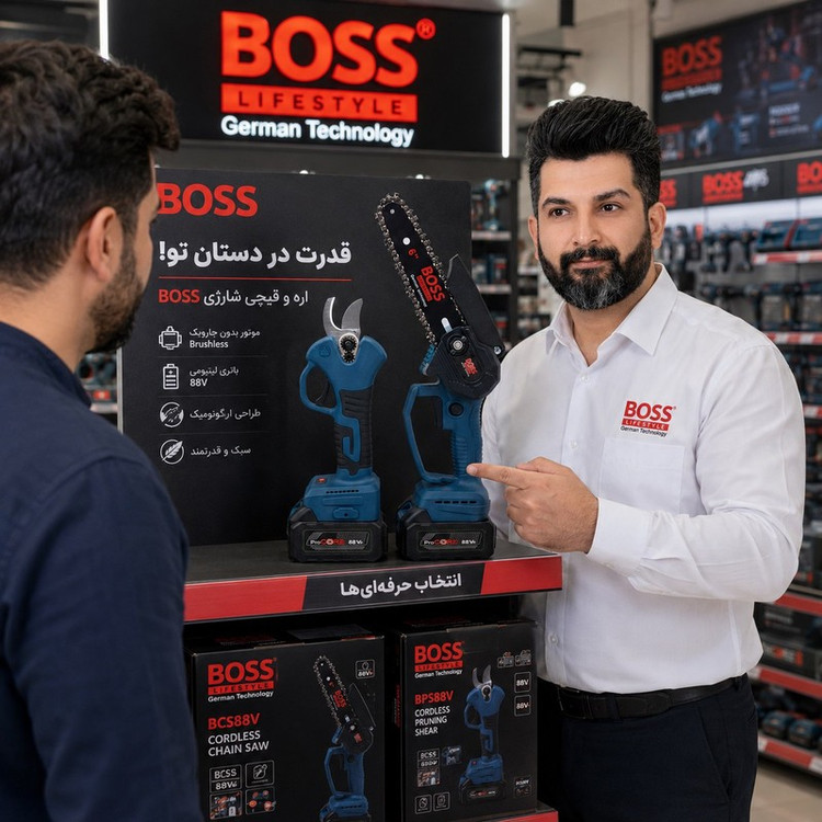 اره زنجیری شارژی و قیچی شارژی باس مدل 88VF کد 16