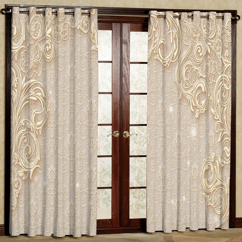 پرده بارمان دکور طرح حاشیه دار مدل مخمل پانچی کد 44-1143 W سایز 140x280 سانتی متر