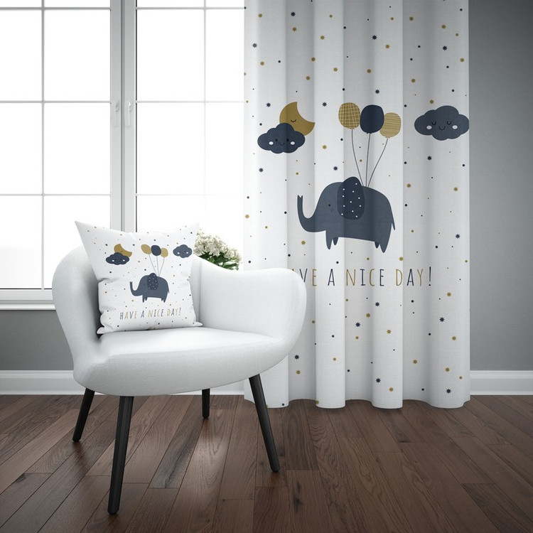 پرده مدل اتاق کودک طرح پسرانه فیل پرنده کهکشانی سایز 140x280 سانتی متر