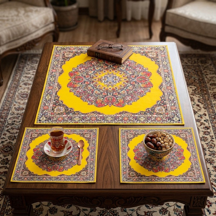 ست رومیزی سه تکه طرح ترمه کد 9920.16