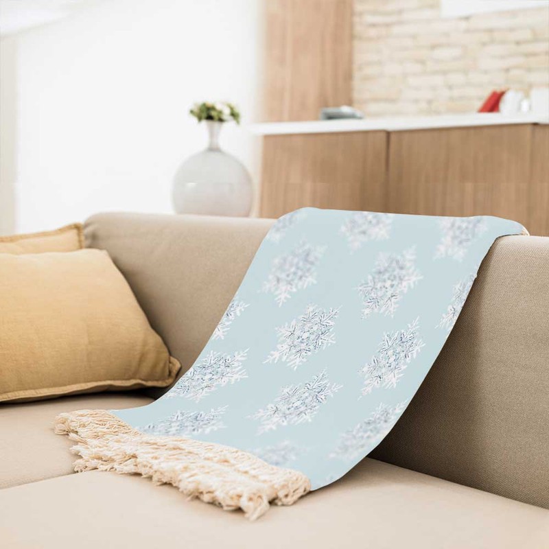 شال مبل طرح دانه های برف زمستان کد Q2SH1078 سایز 98x180 سانتی متر