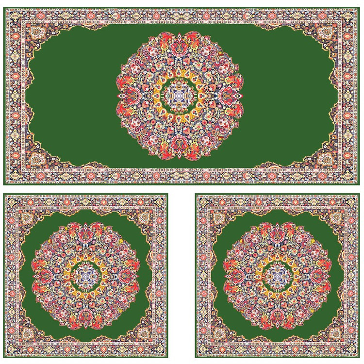ست رومیزی سه تکه مستطیل مربع طرح ترمه کد 9920.19