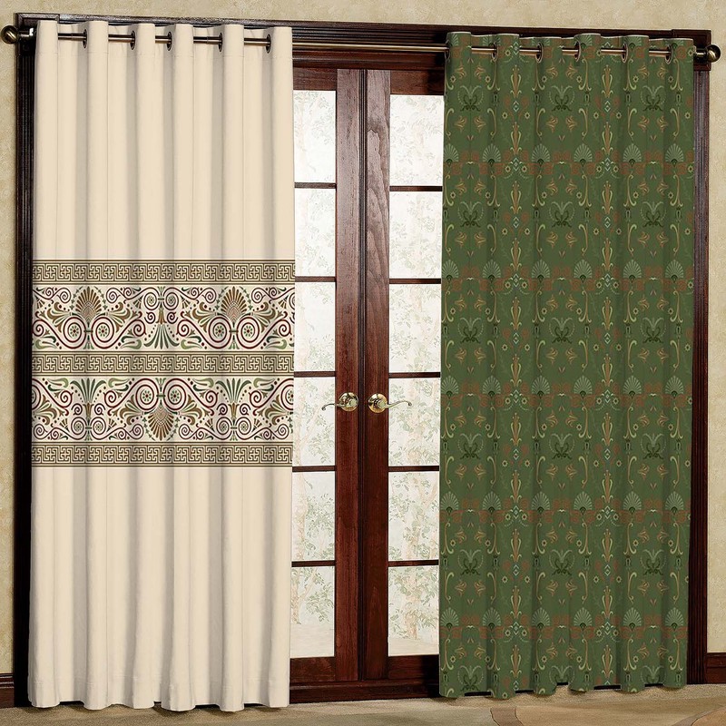 پرده طرح سنتی کرم سبز مدل مخمل پانچی کد 5464 W سایز 140x200 سانتی متر