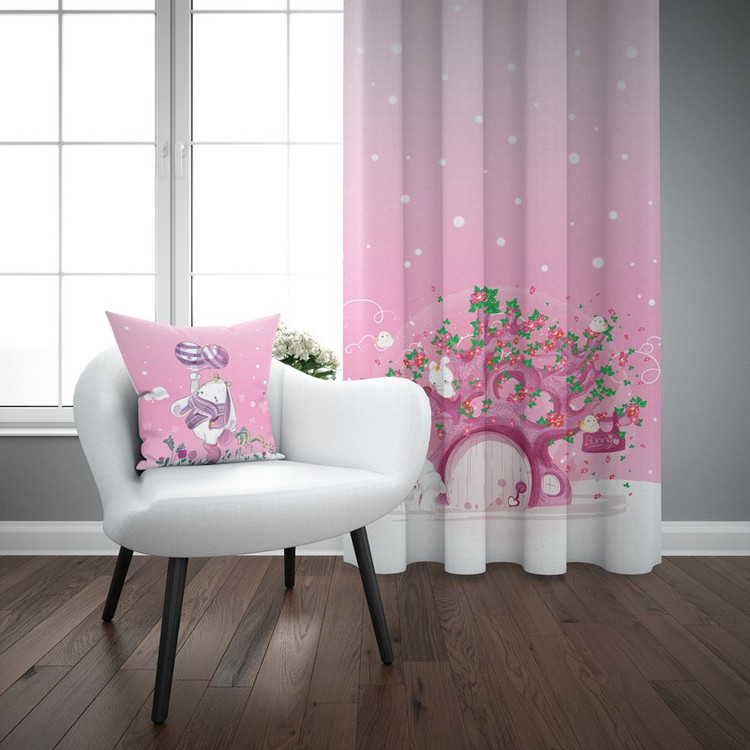 پرده مدل اتاق کودک طرح دخترانه خرگوش پرنده سایز 140x280 سانتی متر