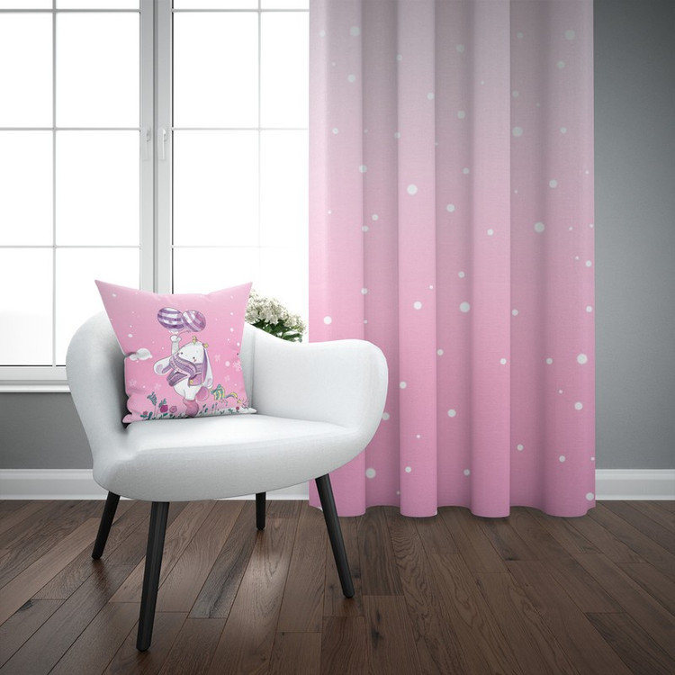پرده مدل اتاق کودک طرح دخترانه خرگوش پرنده کهشانی سایز 140x280 سانتی متر