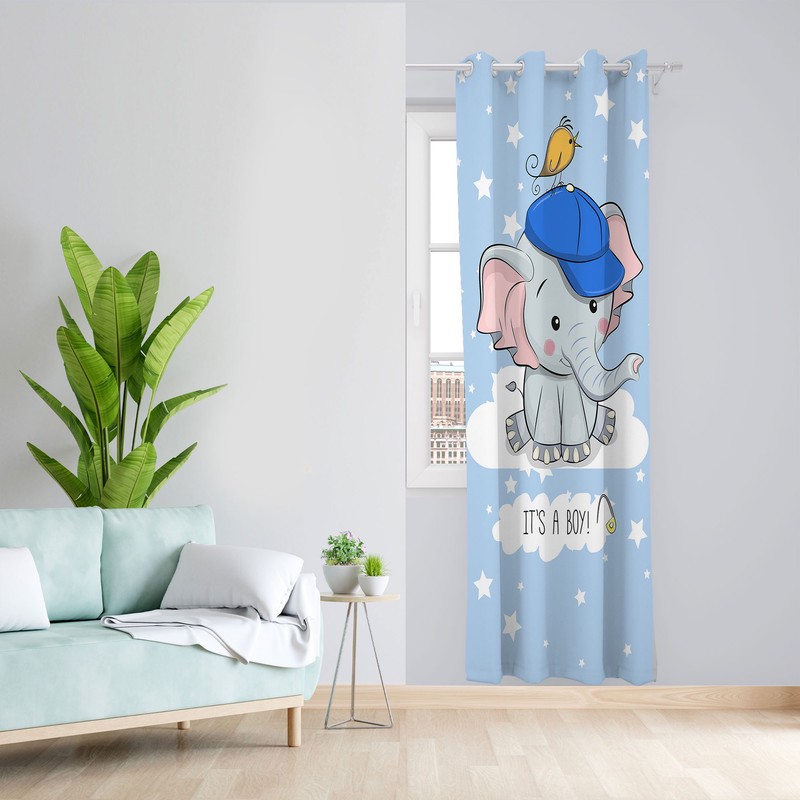 پرده مدل اتاق کودک مخمل پانچی طرح بچه فیل کد 4574 سایز 140x280 سانتی متر