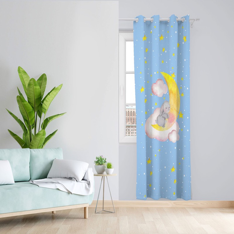 پرده مدل اتاق کودک مخمل پانچی طرح خرگوش کد 4092 سایز 140x280 سانتی متر
