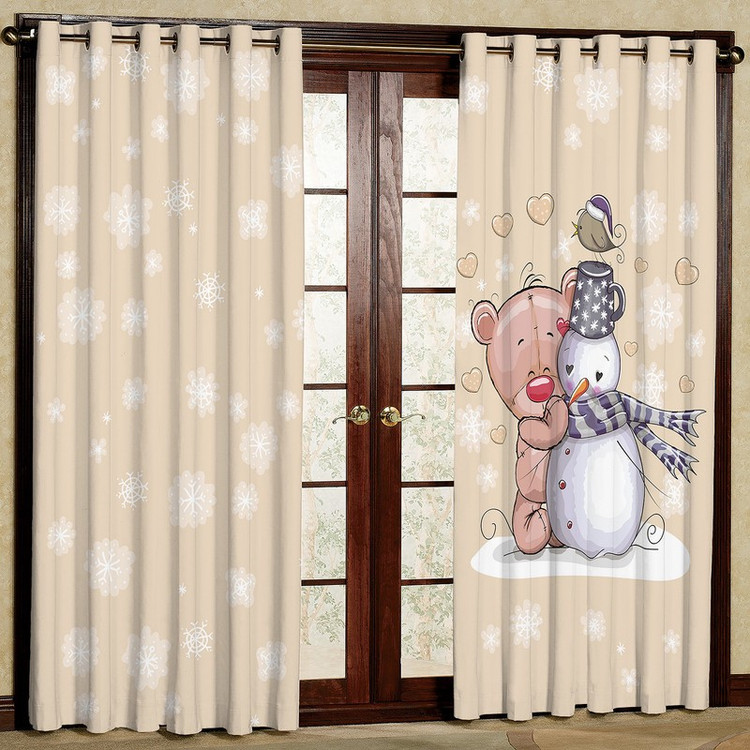 پرده مدل دونه برف و آدم برفی مخمل پانچی کد 4732 سایز 200x140 سانتی متر