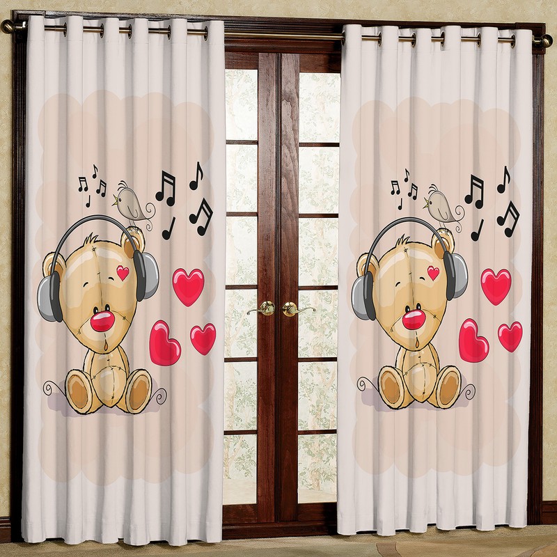 پرده مدل اتاق کودک مخمل پانچی طرح خرس کد 4760T2 سایز 200x140 سانتی متر