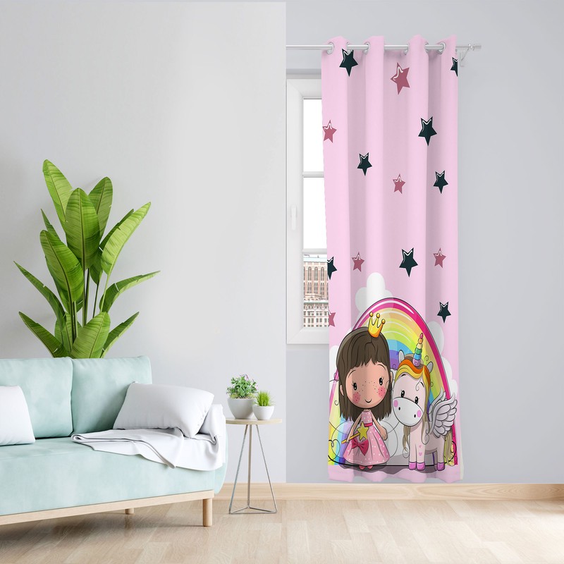 پرده مدل اتاق کودک مخمل پانچی طرح دخترانه کد 4387 سایز 140x280 سانتی متر