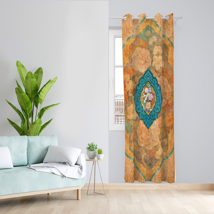 پرده طرح سنتی مدل مخمل پانچی کد L 1074 Z سایز 140x200 سانتی متر