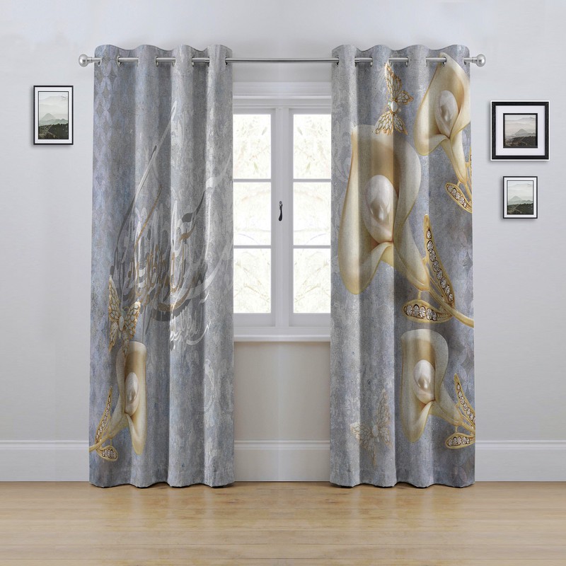 پرده مدل پانچی طرح گل و شعر نستعلیق سایز 280x145 سانتی متر