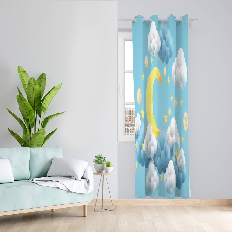 پرده طرح ماه و ابر مدل مخمل پانچی کد 2576 z سایز 140x200 سانتی متر