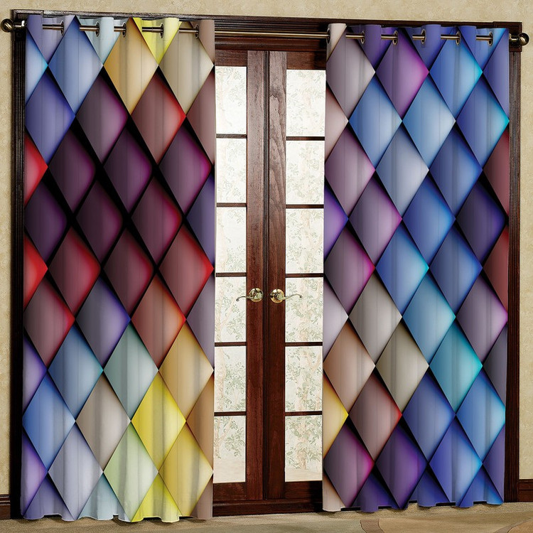 پرده مدل لوزی رنگی مخمل پانچی کد 2114 سایز 140x280 سانتی متر