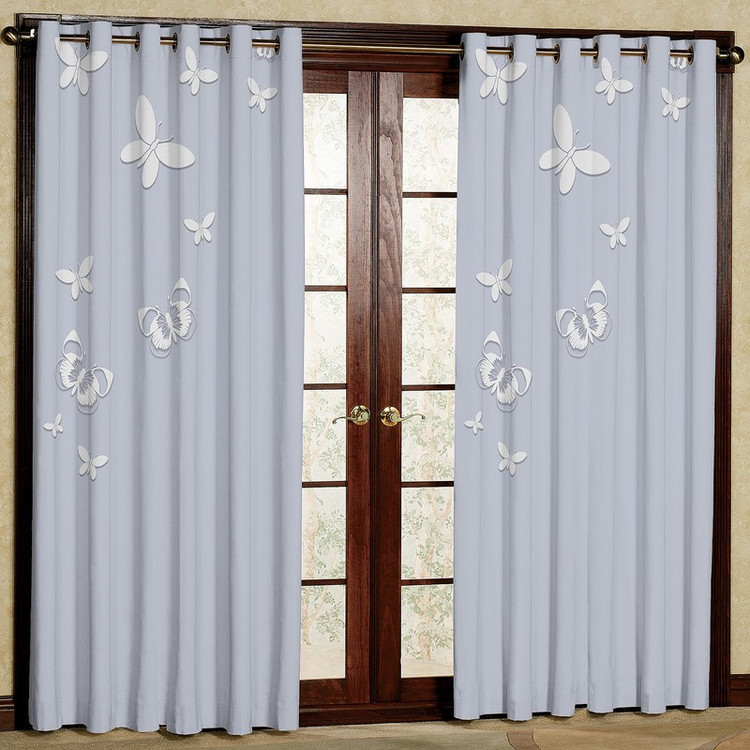 پرده طرح پروانه سفید مدل مخمل پانچی کد 2_4649 W سایز 140x202 سانتی متر