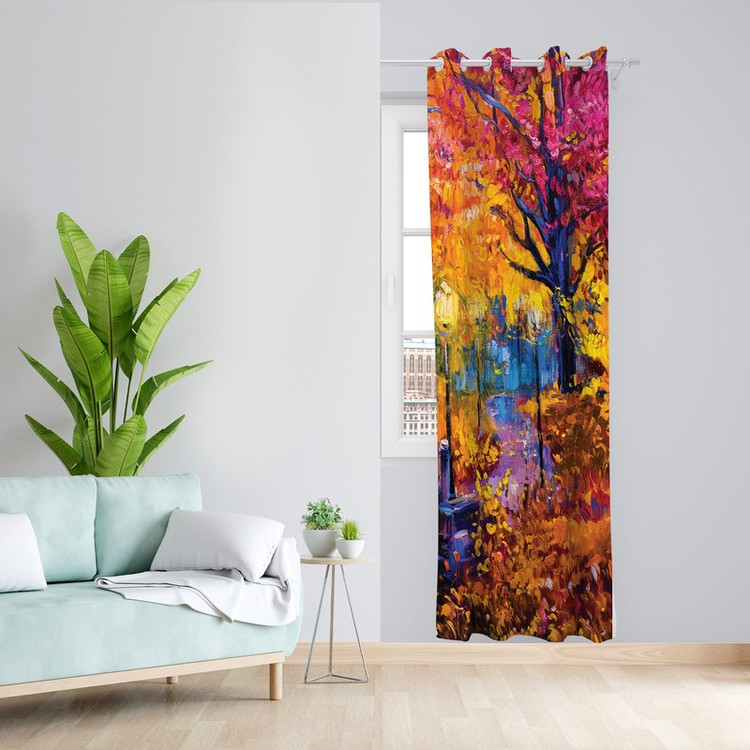 پرده طرح پاییز مدل مخمل پانچی کد L 1049R Z سایز 140x200 سانتی متر