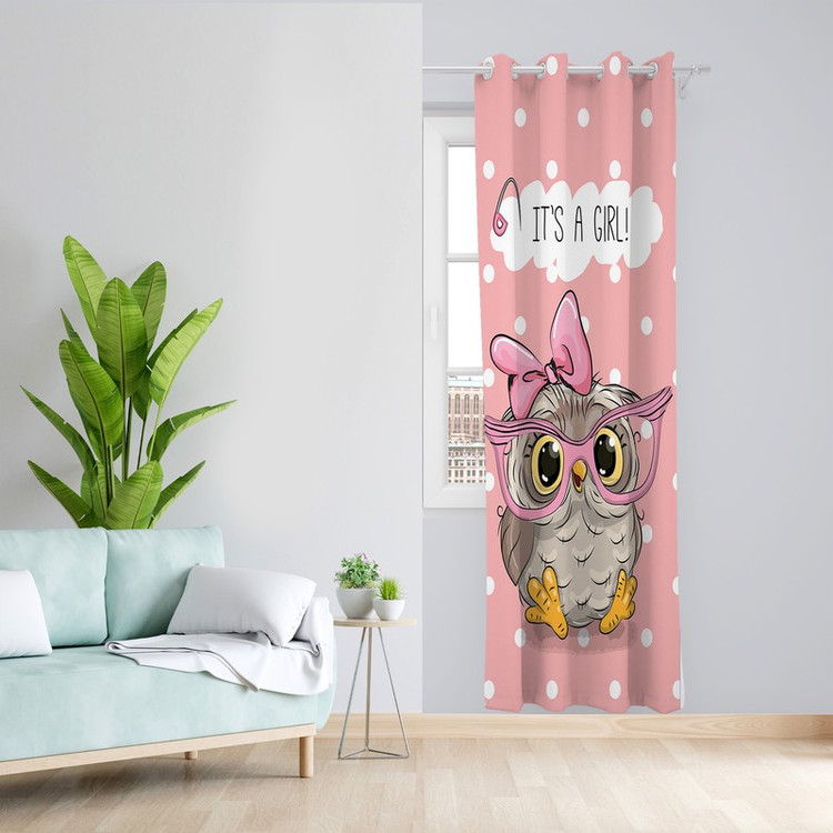 پرده طرح کودک جغد مدل مخمل پانچی کد L 969 Z سایز 140x200 سانتی متر