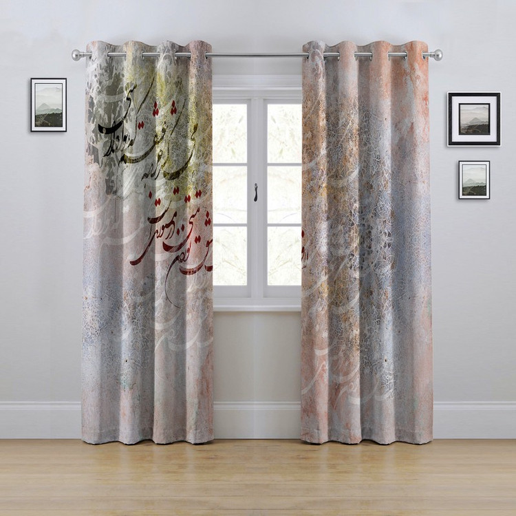 پرده مدل پانچی طرح نقاشی خط سایز 280x145 سانتی متر