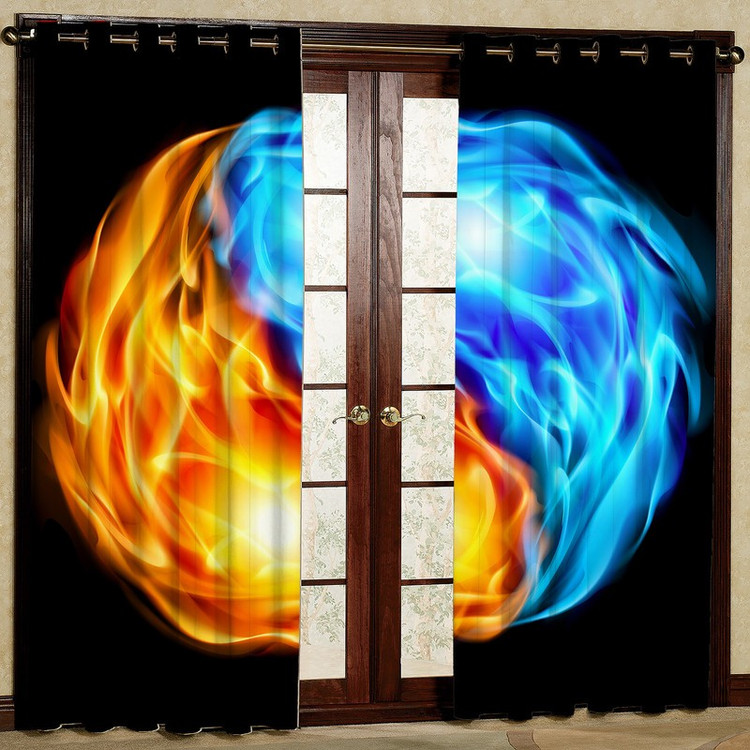 پرده بارمان دکور طرح آتش مدل هازان پانچی کد 69-2168 W سایز 140x280 سانتی متر