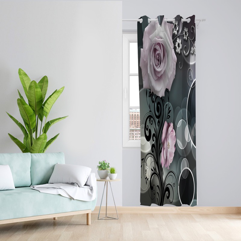 پرده طرح گل مدل مخمل پانچی کد L 1393L Z سایز 140x200 سانتی متر
