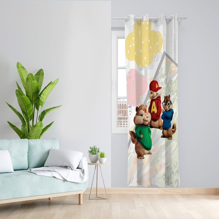 پرده طرح آلوین و سنجاب ها مدل مخمل پانچی کد L 1182R Z سایز 140x200 سانتی متر