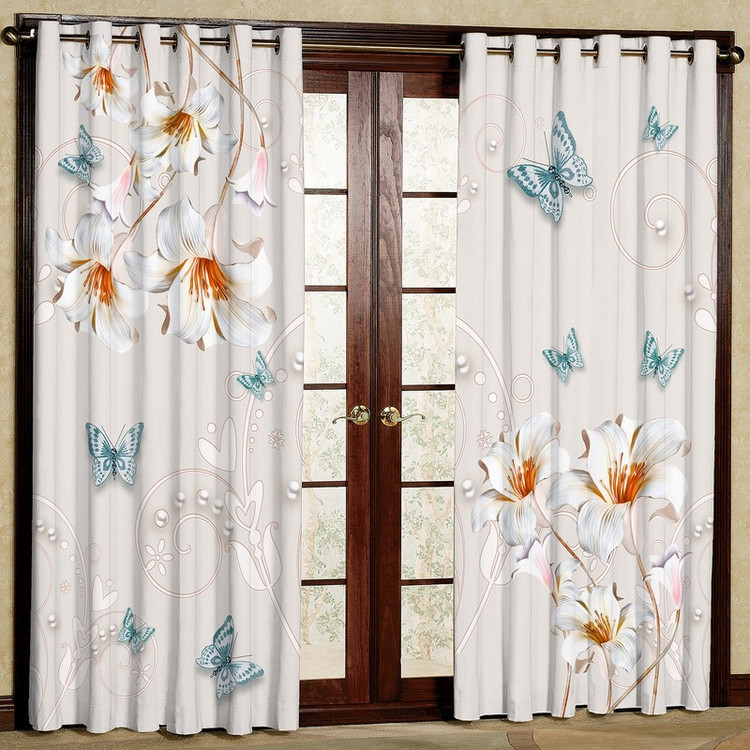 پرده بارمان دکور طرح پروانه مدل مخمل پانچی کد 5243LR W سایز 140x280 سانتی متر