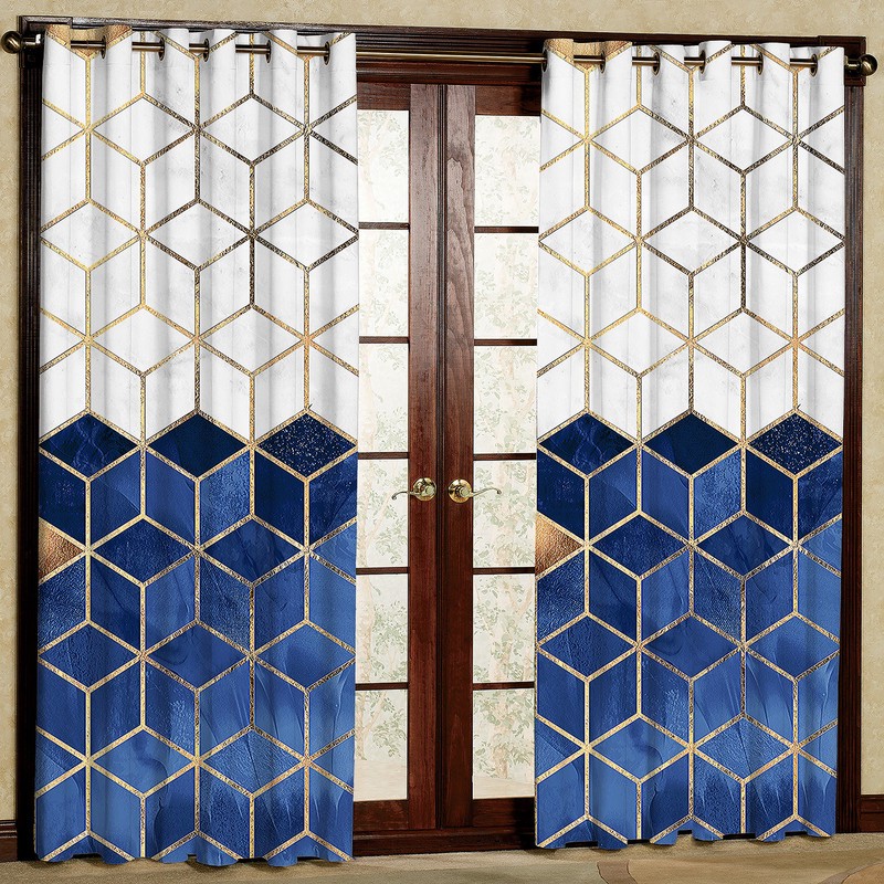 پرده مدل مکعب سه بعدی آبی هازان پانچی کد 4564 سایز 140x200 سانتی متر