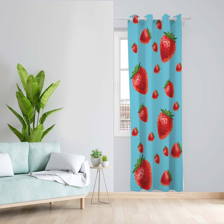 پرده طرح توت فرنگی مدل مخمل پانچی کد 1577 z سایز 140x200 سانتی متر