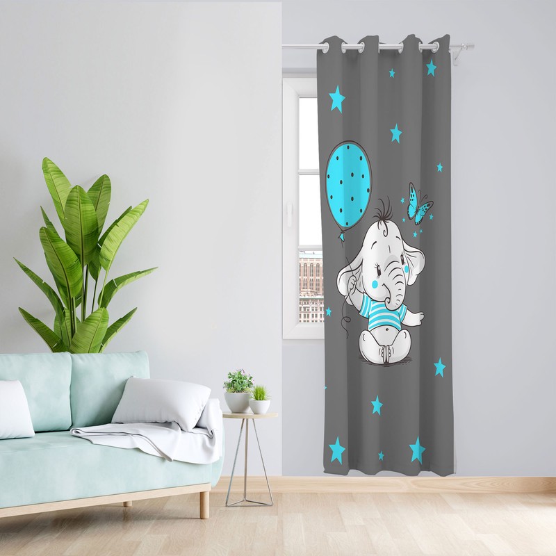 پرده مدل فیل بادکنک آبی مخمل پانچی کد 4669 سایز 140x280 سانتی متر