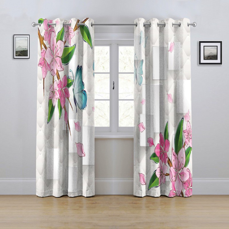 پرده مدل پانچی طرح گل سایز 280x145 سانتی متر