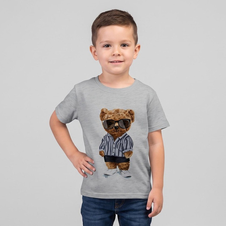 تی شرت آستین کوتاه بچگانه مدل خرس لباس راه راه D426